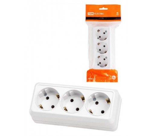 Розетка 3-х местная горизонтальная 2П+3 открытой установки IP20 16A белая "Ладога"  SQ1801-0126  TDM