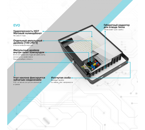 Прожектор светодиодный  EVO 50W 4500 lm IP65 6500К, IK07, черный 1/20  687511350  Gauss