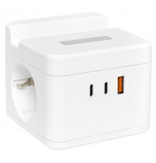 Удлинитель "Куб" 2 гнезда USB + 2Type C с быстрой зарядкой, подставкой под телефон и ночником 1,3 метра 1мм2UBA-CUB-2-FCEKF