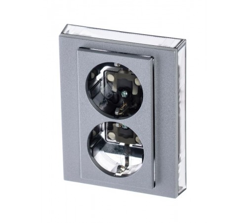 ABB Levit Серебро / дымчатый чёрный Розетка 2-ая с з/к со шторками 16А  5522H-C03457 70W  2CHH223457C6070  ABB