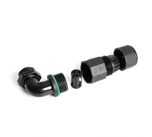 Соединитель-коннектор 3-контактный угловой с винтовым контактом IP68, черный, LD543  49196  STEKKER