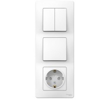 Blanca Белый С/У Блок:Розетка з/к шт 16А, 250В+выкл 1-клавишный+выкл 2-клавишный.  BLNBS101201  SE