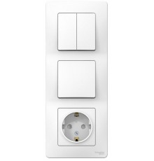 Blanca Белый С/У Блок:Розетка з/к шт 16А, 250В+выкл 1-клавишный+выкл 2-клавишный.  BLNBS101201  SE