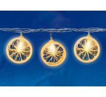 Гирлянда светодиодная  на эл.пит. 2AA Лимон ULD-S0400-010/STB/2AA WARM WHITE IP20 LEMON    4м. 10 диодов 3000К, шнур прозр.  UL-00003391  Uniel