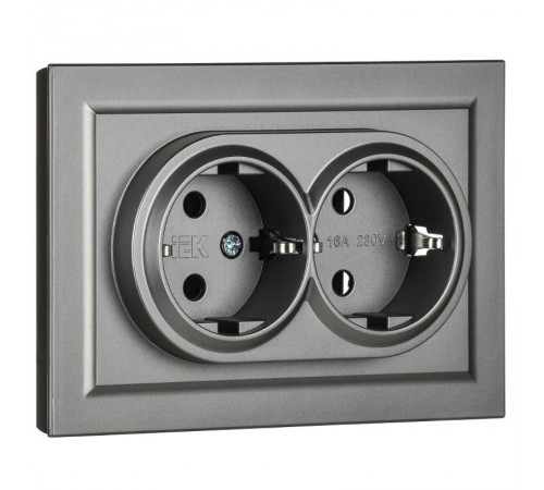 BRITE Розетка 2-ая с заземлением без шторок 16А в сборе РС12-3-БрС сталь  BR-R21-16-K46-F  IEK