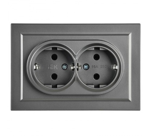 BRITE Розетка 2-ая с заземлением без шторок 16А в сборе РС12-3-БрС сталь  BR-R21-16-K46-F  IEK