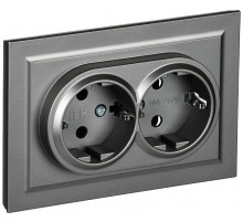BRITE Розетка 2-ая с заземлением со шторками 16А в сборе РСш12-3-БрС сталь  BR-R24-16-K46-F  IEK