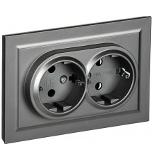 BRITE Розетка 2-ая с заземлением без шторок 16А в сборе РС12-3-БрС сталь  BR-R21-16-K46-F  IEK