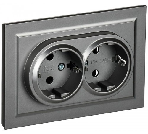 BRITE Розетка 2-ая с заземлением со шторками 16А в сборе РСш12-3-БрС сталь  BR-R24-16-K46-F  IEK