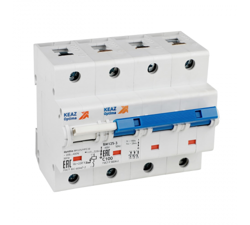 Выключатель автоматический трёхполюсный с независимым расцепителем OptiDin BM125-3D100-НР-14ln-УХЛ3 336381 КЭАЗ
