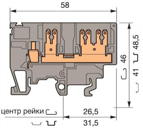 Клемма M4/6.3G винт 4мм.кв. винтовой зажим 4 мм.кв., 1 quick connect (fast on) 6,3x0,8 мм,  1SNA115279R0200  TE