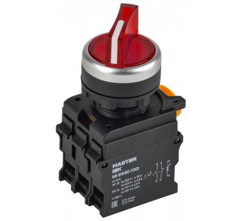 Переключатель с подсв. 2 полож. 1NO+1NC красный MASTER  MI-SW60-11XD-3-14-2-K04  IEK