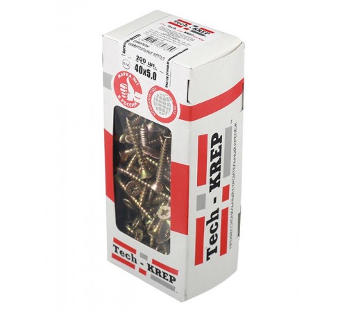 Саморезы универсальные 40х5,0 мм (200 шт) желтые - коробка с окном ( 0,666 кг)  102262  Tech-KREP