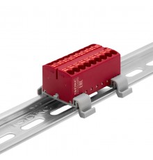 Блок распределительный с гориз. адапт. на рейку шириной 35мм, зажим push-in, 18 точки подкл. 2,5 кв.мм, красный  DTP1-018-04SPUR-H  DKC
