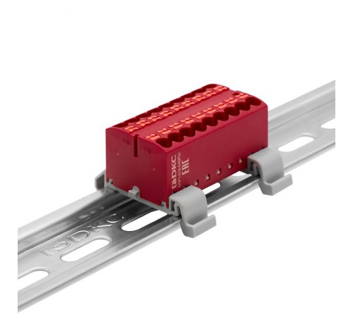 Блок распределительный, зажим push-in, 18 точек подключения 2,5 кв.мм, красный  DTP1-018-04SPUR  DKC