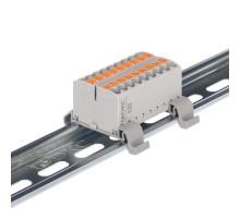 Блок распределительный с гориз. адапт. на рейку шириной 35мм, зажим push-in, 18 точки подкл. 2,5 кв.мм, серый  DTP1-018-04SPUG-H  DKC