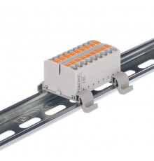 Блок распределительный с гориз. адапт. на рейку шириной 35мм, зажим push-in, 18 точки подкл. 2,5 кв.мм, серый  DTP1-018-04SPUG-H  DKC