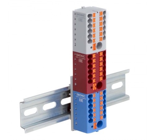 Блок распределительный, зажим push-in, 18 точек подключения 2,5 кв.мм, красный  DTP1-018-04SPUR  DKC