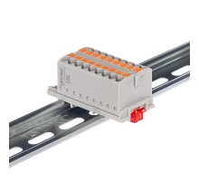Блок распределительный с верт. адапт. на рейки шириной 15/35мм, зажим push-in, 18 точки подкл. 2,5 кв.мм, серый  DTP1-018-04SPUG-V  DKC