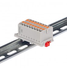 Блок распределительный с верт. адапт. на рейки шириной 15/35мм, зажим push-in, 18 точки подкл. 2,5 кв.мм, серый  DTP1-018-04SPUG-V  DKC