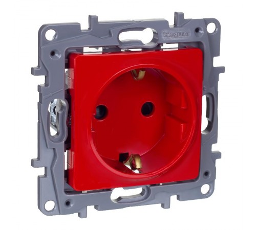 Etika Красный Розетка с заземлением со шторками 16А 250В винтовые зажимы  672722  Legrand