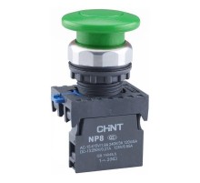 Кнопка "Грибок" 40мм с самовозвратом NP8-11M/13 зеленая 1НО+1НЗ IP65 (R)  667264  CHINT