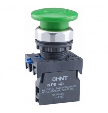 Кнопка "Грибок" 40мм с самовозвратом NP8-11M/13 зеленая 1НО+1НЗ IP65 (R)  667264  CHINT
