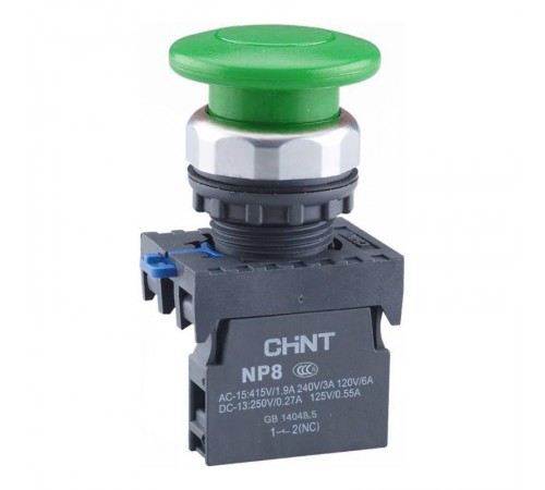 Кнопка "Грибок" 40мм с самовозвратом NP8-11M/13 зеленая 1НО+1НЗ IP65 (R)  667264  CHINT