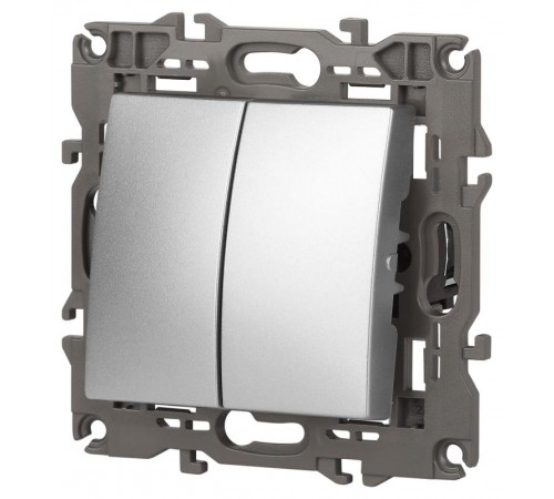14-1106-03 Переключатель двойной, 10АХ-250В, IP20, Эра Elegance, алюминий  Б0034245  ЭРА