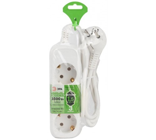 Удлинитель электрический ЭРА UDL-16-315-E Greenline 3 розетки с заземлением 1,5м ПВС 3x1мм2   Б0065038  ЭРА