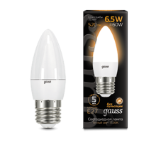 Лампа светодиодная LED 6,5Вт E27 220В 2700К свеча  103102107  Gauss