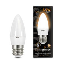 Лампа светодиодная LED 6,5Вт E27 220В 2700К свеча  103102107  Gauss