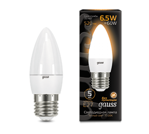 Лампа светодиодная LED 6,5Вт E27 220В 2700К свеча  103102107  Gauss