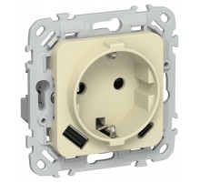 FLITE Розетка с заземлением со шторками 16А с USB A+C 20Вт быстрозажимные клеммы РСЮшс11-1-ФлН навахо  FI-R14-16-1-U22-020-K87  IEK