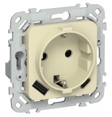 FLITE Розетка с заземлением со шторками 16А с USB A+C 20Вт быстрозажимные клеммы РСЮшс11-1-ФлН навахо  FI-R14-16-1-U22-020-K87  IEK