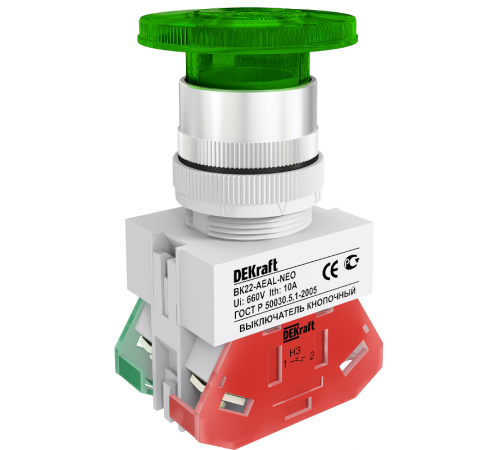 Выкл. кноп. грибок AELA 22 мм Цвет:ЗЕЛЕНЫЙ неон 2  25029DEK  DEKraft