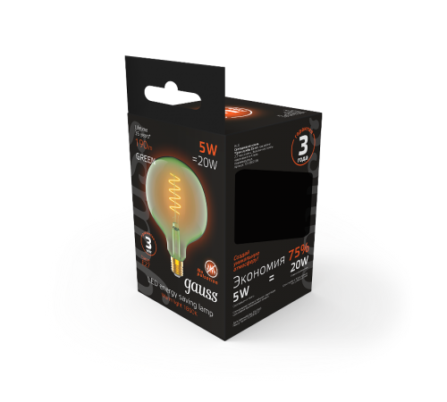 Лампа светодиодная LED Filament Flexible G125-C Green E27 5W 190lm 1800K 125*178mm 1/10  1012802105  Gauss