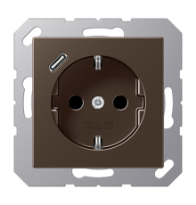 Розетка SCHUKO® с USB-зарядным устройством, тип С; термопласт; мокка  A1520-18CMO  Jung