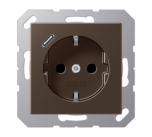 Розетка SCHUKO® с USB-зарядным устройством, тип С; термопласт; мокка  A1520-18CMO  Jung