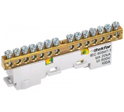 TEKFOR Шина PE "земля" неизолированная на универсальном держателе 6х9-14-Ж  TF-NN10-14-DL-K05  IEK