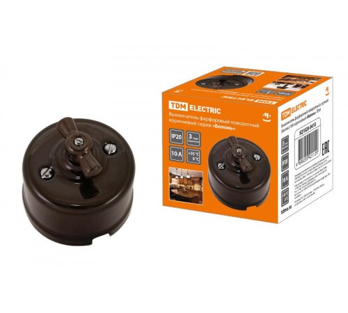 Выключатель фарфоровый поворотный с ручкой (бантик) 10А коричневый "Болонь"  SQ1820-0410  TDM