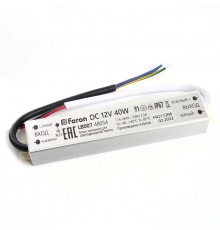 Трансформатор электронный для светодиодной ленты 40W 12V IP67 (драйвер), LB007 FERON  48054  FERON