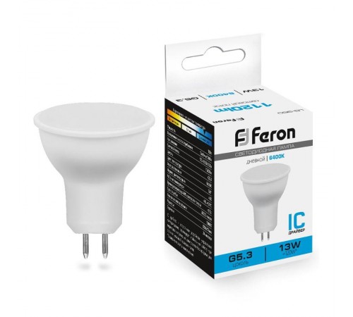 Лампа светодиодная, (13W) 230V G5.3 6400K MR16, LB-960  38190  FERON