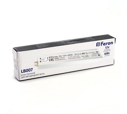 Трансформатор электронный для светодиодной ленты 40W 12V IP67 (драйвер), LB007 FERON  48054  FERON