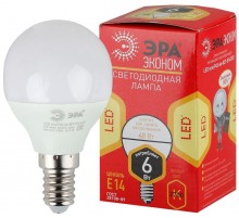 Лампа cветодиодная ECO LED P45-6W-827-E14 (диод, шар, 6Вт, тепл, E14) (10/100/4000)  Б0020626  ЭРА