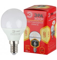 Лампа cветодиодная ECO LED P45-6W-827-E14 (диод, шар, 6Вт, тепл, E14) (10/100/4000)  Б0020626  ЭРА