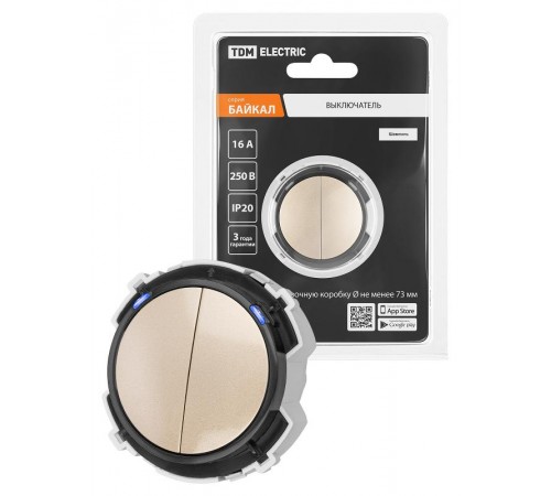 Выключатель 2-кл. 16А 250В проходной кнопочный механизм шампань, "Байкал"   SQ1819-0525  TDM
