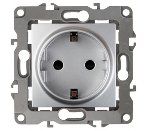 Розетка 12-2102-03 с заземлением со шторками, 16АХ-250В,  алюминий  Б0014689  ЭРА