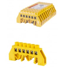 Шина "PE" "земля" в желтом изоляторе на DIN-рейку 8x12мм 6 групп  SQ0801-0214  TDM