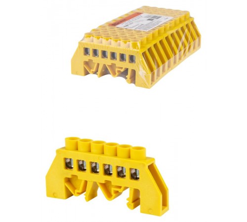 Шина "PE" "земля" в желтом изоляторе на DIN-рейку 8x12мм 6 групп  SQ0801-0214  TDM